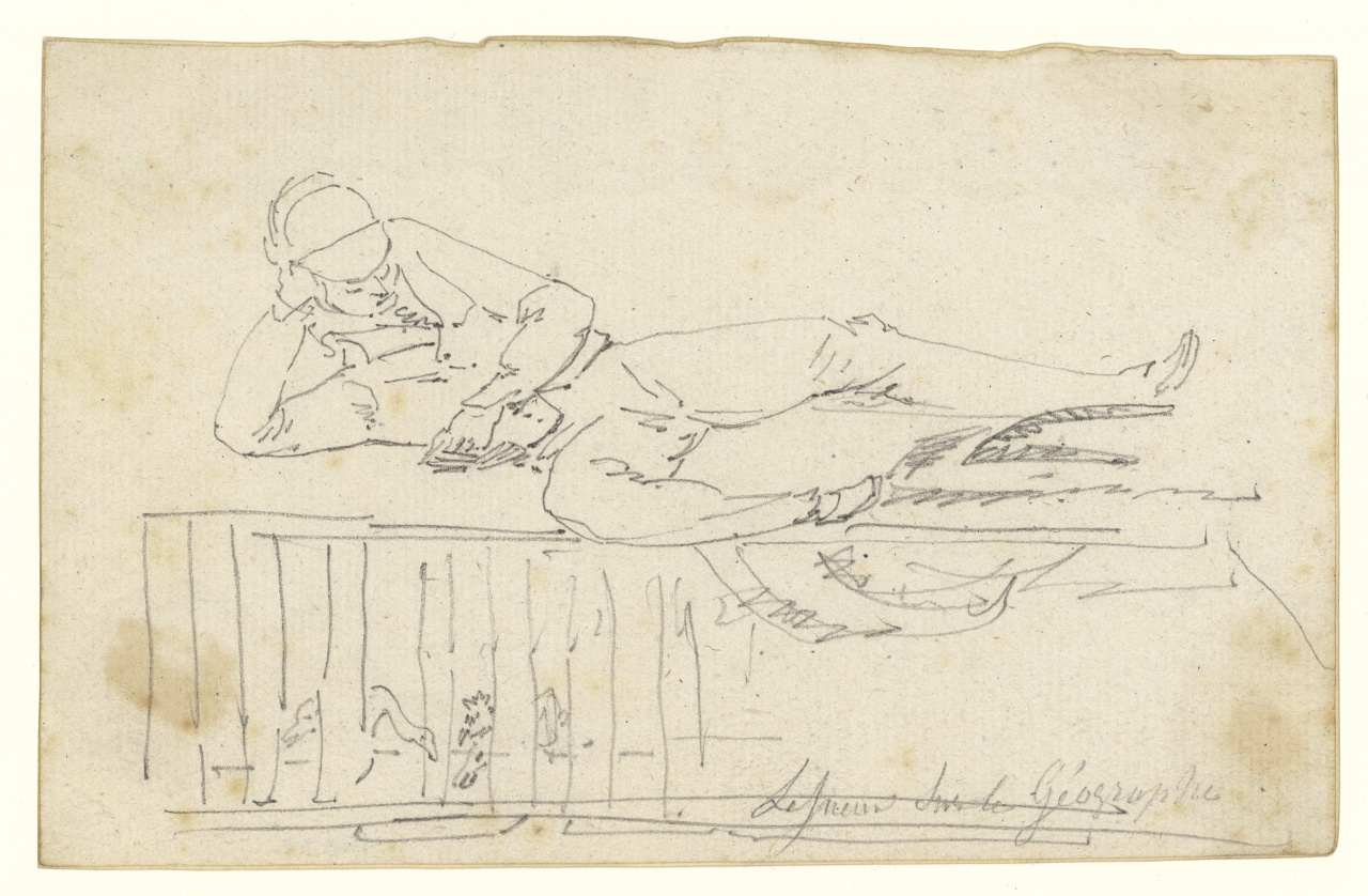 « Lesueur sur le Géographe » Charles-Alexandre Lesueur 1800 ou 1801 Crayon graphite sur papier 9,4 x 15 cm MHN Le Havre, inv. 13032